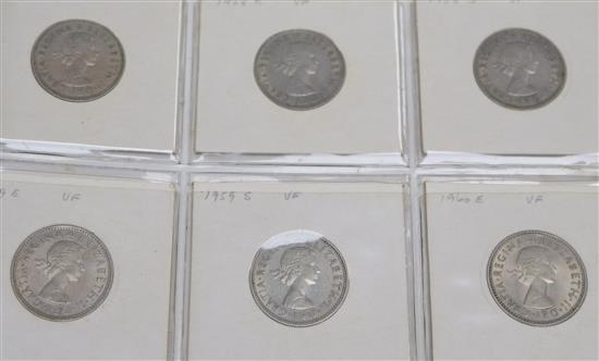 A collection of UK silver and cupro-nickel coinage, threepence to shilling, 15th-20th century, One album